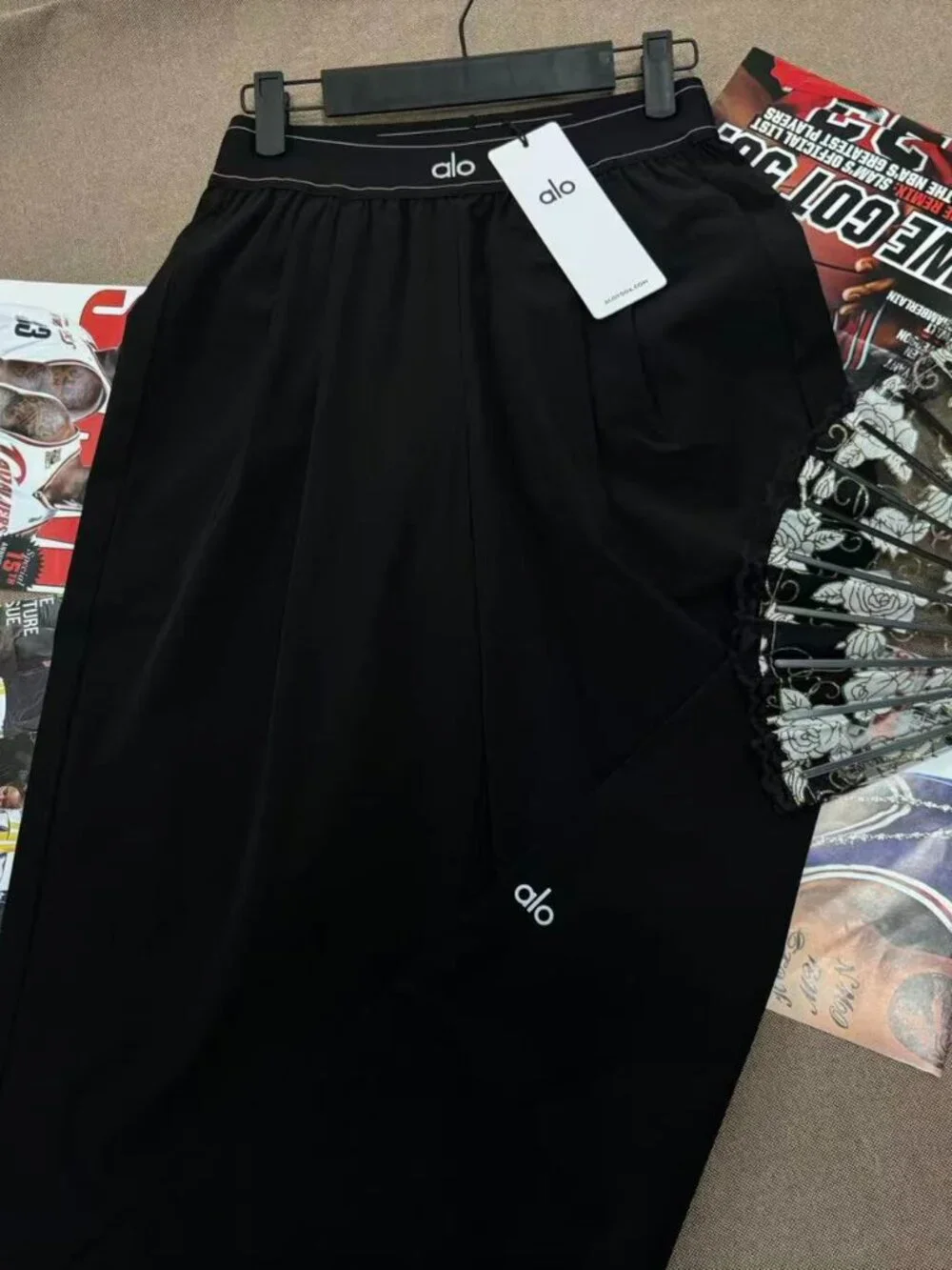 ALO Yoga Black Wide-Leg Drawstring Trousers